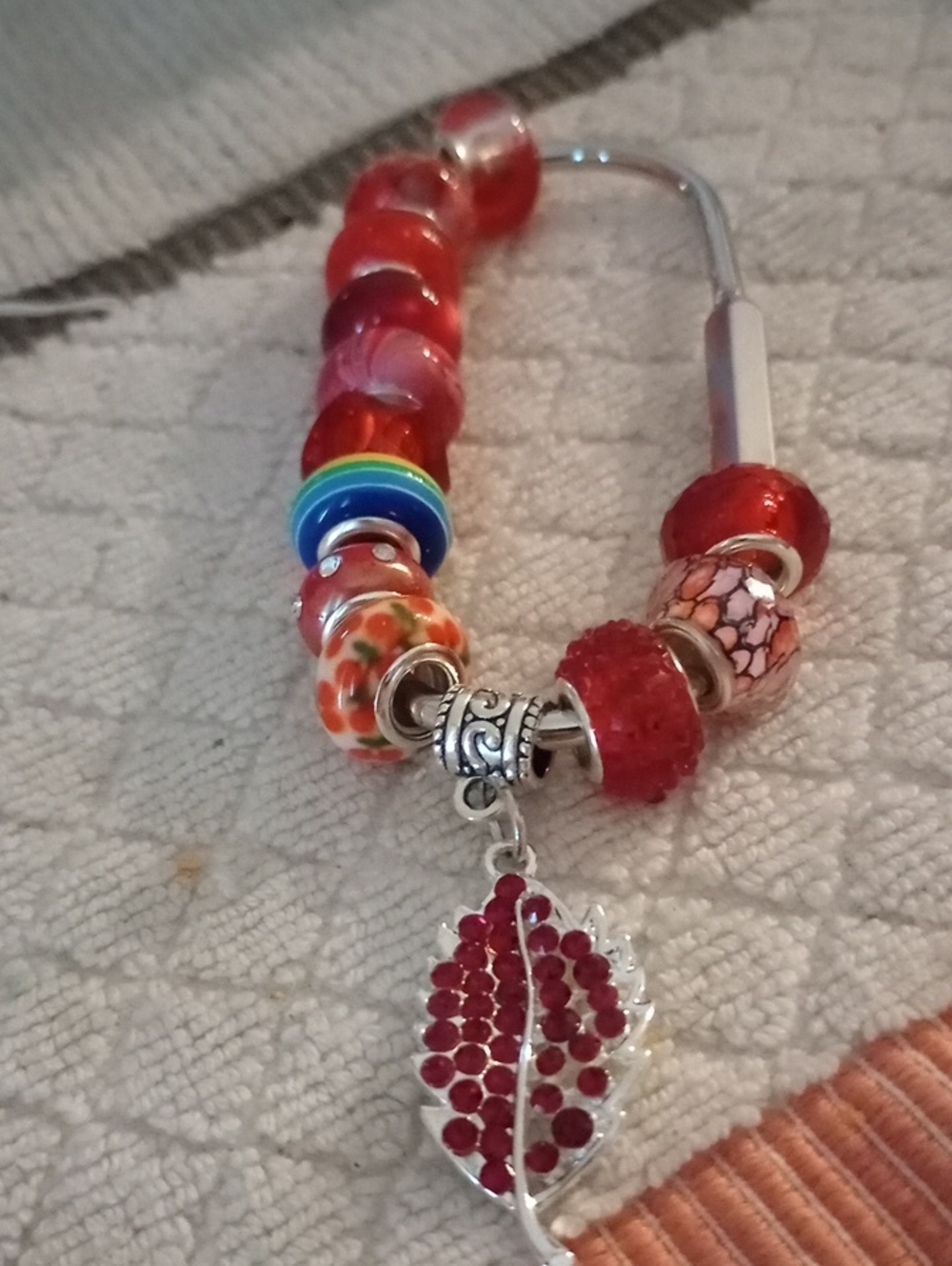 Red Beaded Leaf Purse Charm  SURPRISE Gift With Purchase!
